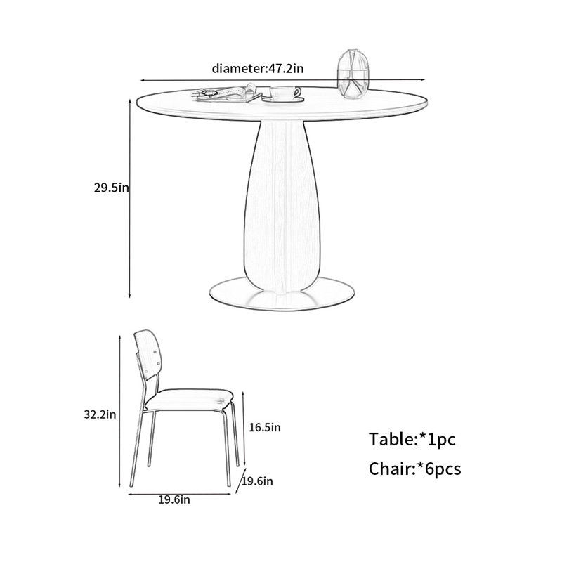 Table ronde en bois massif, pierre noire, H 29,5 po x l 47,2 po x P 47,2 po