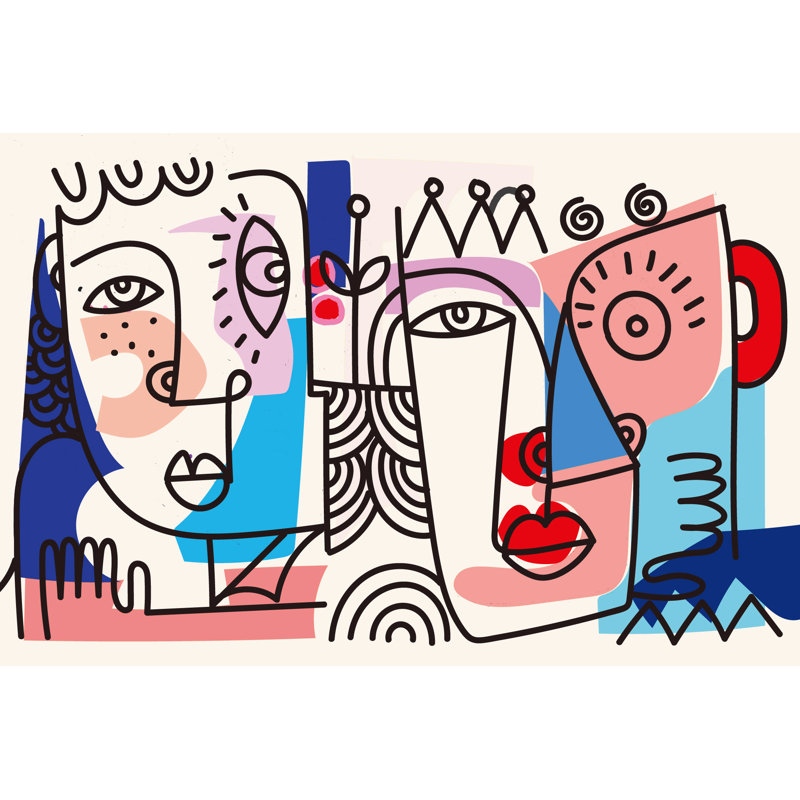 Modern Abstract Faces - Wrapped Canvas Wall Art, 12" H x 16" W x 1" D
