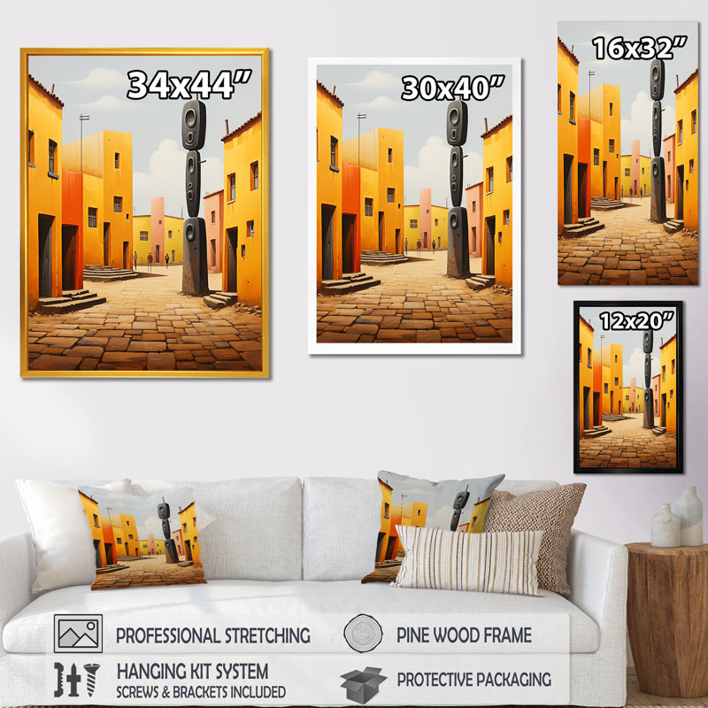 Art civique mexicain aztèque I - art mural mexicain, H 32 po x l 24 po x P 1 po, Cadre doré simple