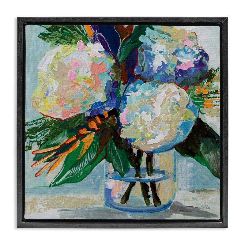"Bold Summer Blooms", art mural encadré par Jeanette Vertentes, Cadre flottant noir de jais, H 25 po x l 25 po