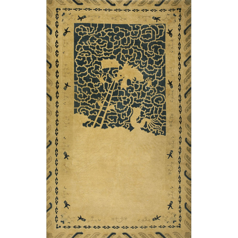 Antique Peking Small Scatter Size Wool Ivory Beige Cream White Rug