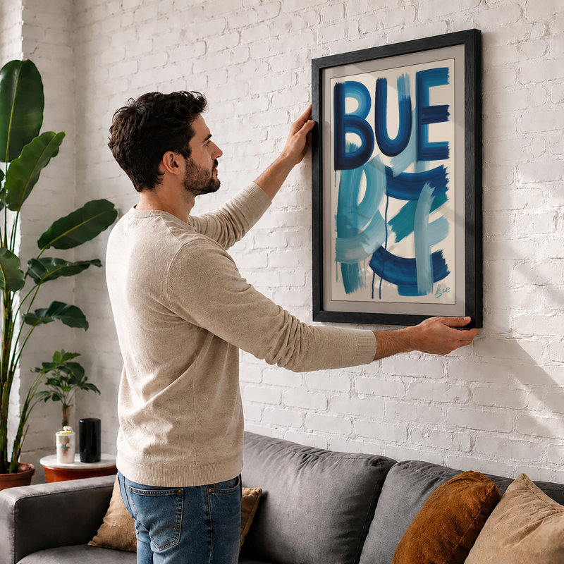 Blue Typography - Framed Print, A3 - 42.0 x 29.7 cm, Unframed