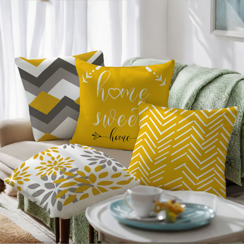 4 Pcs Yellow Simple Geometric Pattern Decorative Pillow Covers