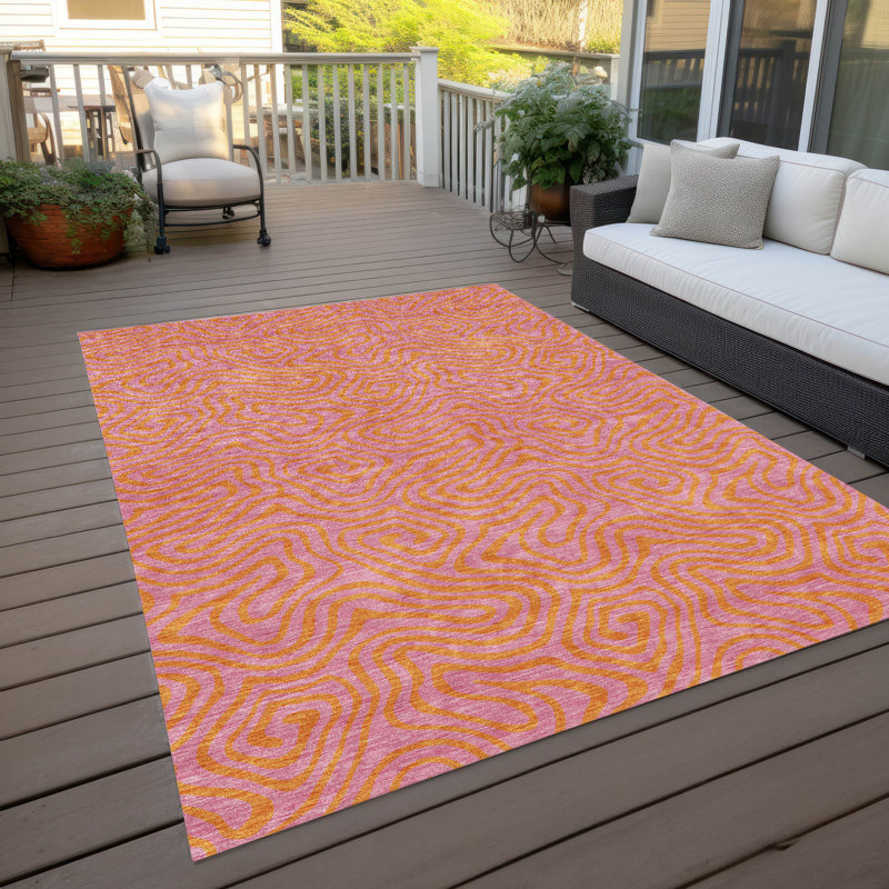 Pink Rectangular Washable Synthetic Flat Woven Rug
