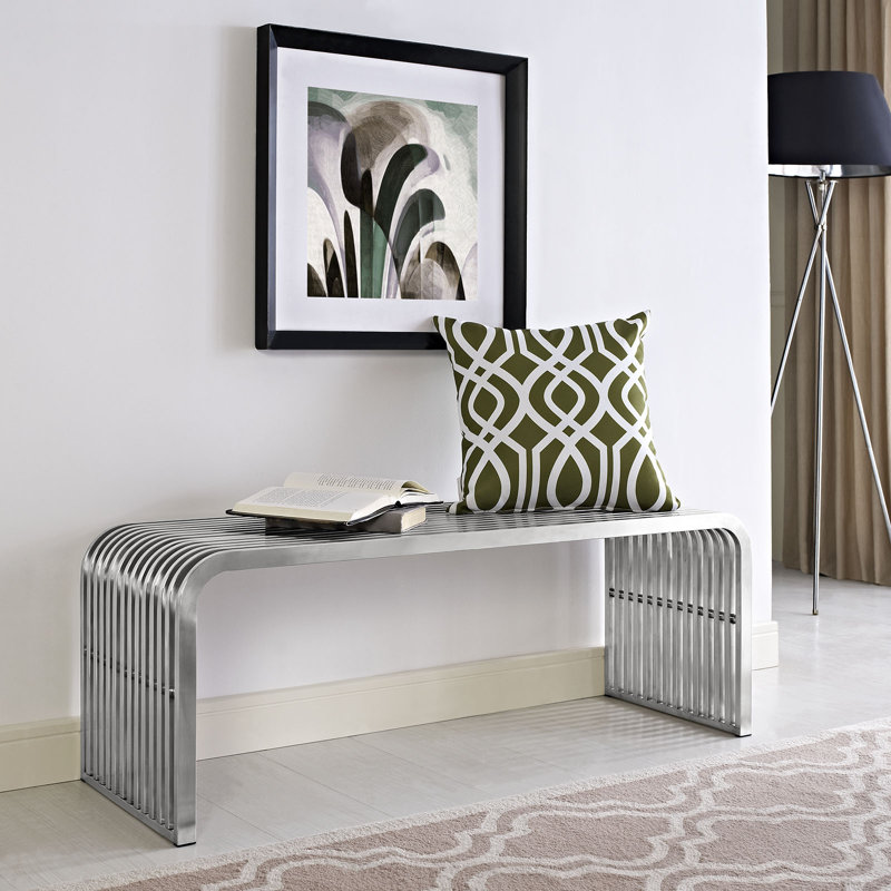 Modway Pipe Stainless Steel Bench, 16.5" H x 46.5" W x 15.5" D