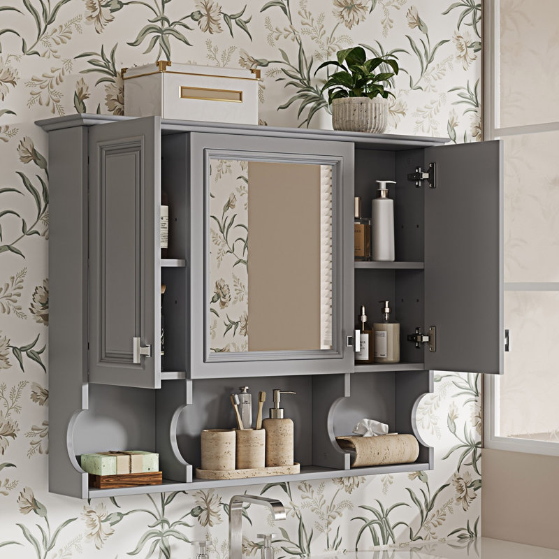 Armoire à pharmacie murale avec miroir, Gris