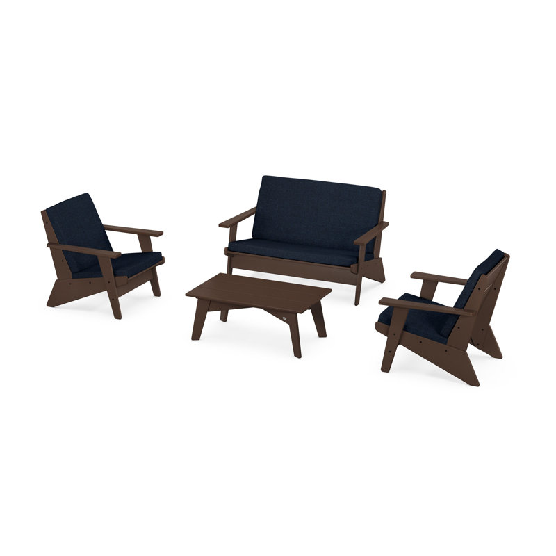 Riviera Modern Lounge 4-Piece Set, Mahogany, Marine Indigo