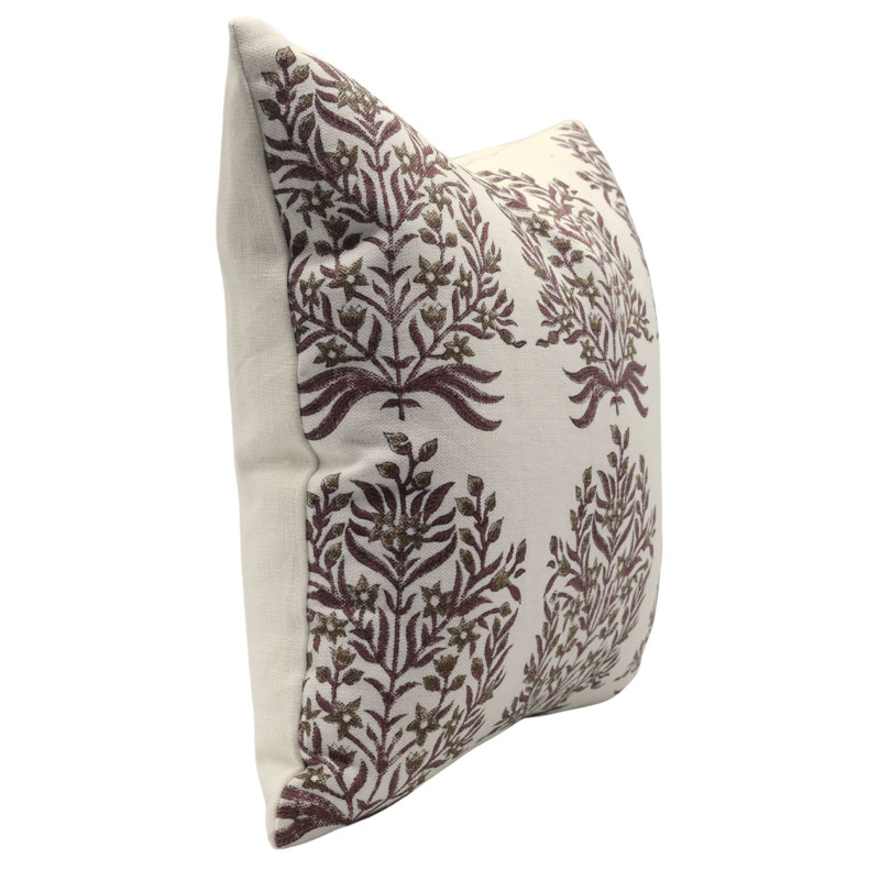 Coussin décoratif en lin fabriqué à la main Fabubline Anar, H 18 po x l 18 po, Floral beige clair, Carré