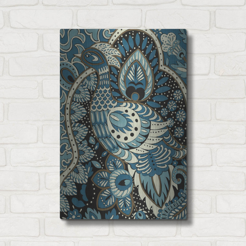  «Indigo Peacock 2» par Chariklia Zarris, art mural en métal, 16 po x 24 po, H 24 po x l 16 po