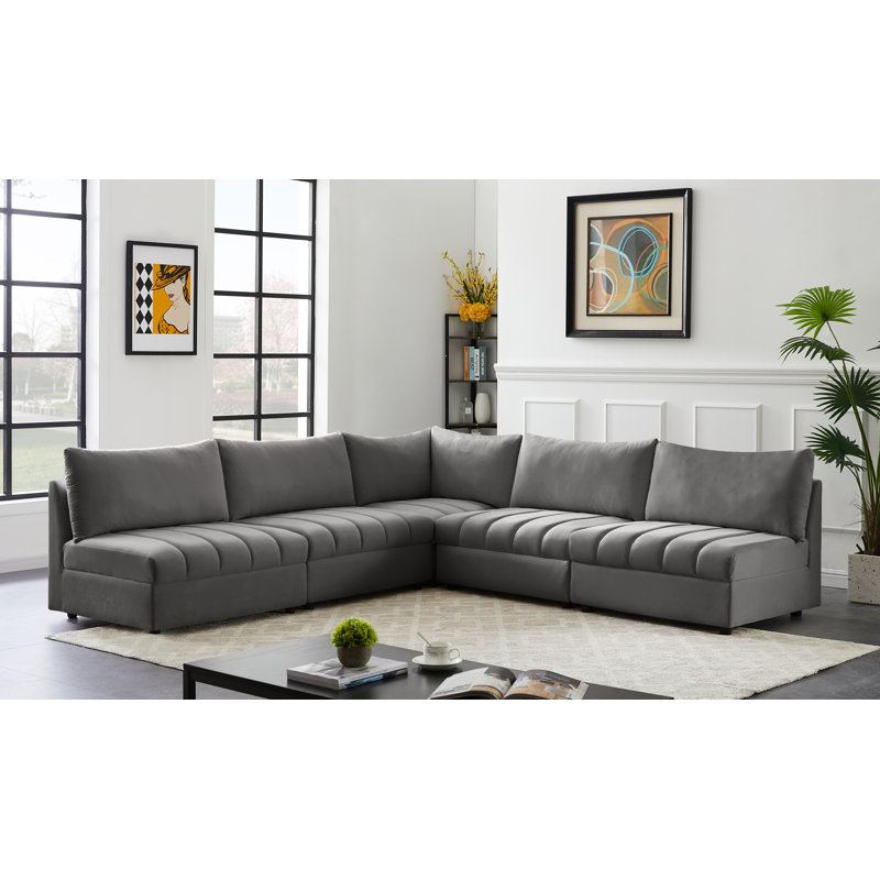 Canapé modulaire en velours réversible de 107 po Ensoll, Velours gris