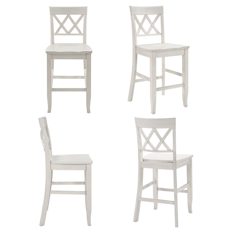 Tabouret de bar double à hauteur de comptoir en bois massif, Blanc, 4
