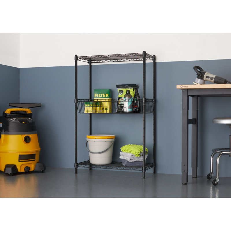 Black Powder-Coated Steel 5-Tier Wire Shelving Unit with Wheels