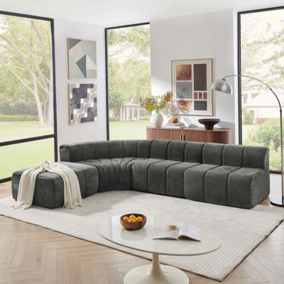 Canapé modulaire moderne semi-courbé modulaire, canapé moelleux en chenille à couture verticale avec repose-pieds ajustable et mobile, bord arrondi résistant à l'usure pour toute saison