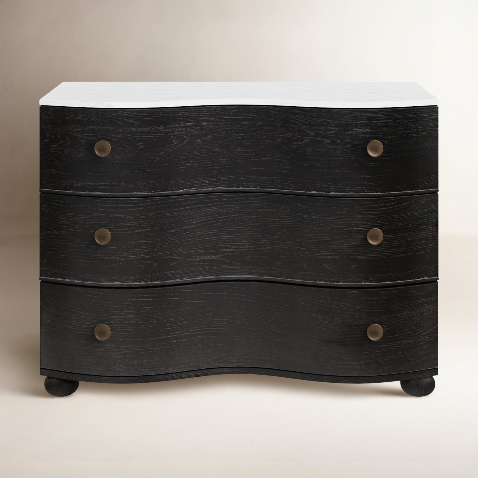 Tariel 3 - Drawer Dresser, Black/Polished White Marble