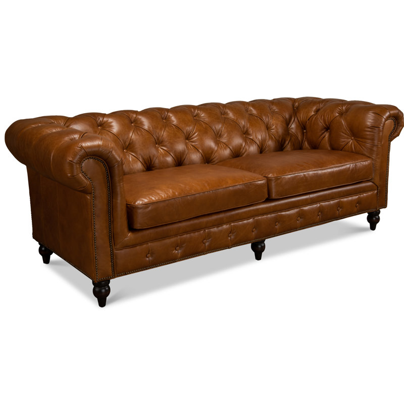 Carola Leather Sofa, Cuba Brown Genuine Leather