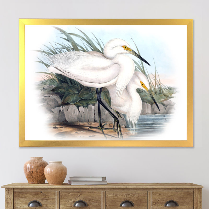 Vie d'oiseau rétro I - peinture sur toile, H 16 po x l 32 po x p 1 po, Cadre doré