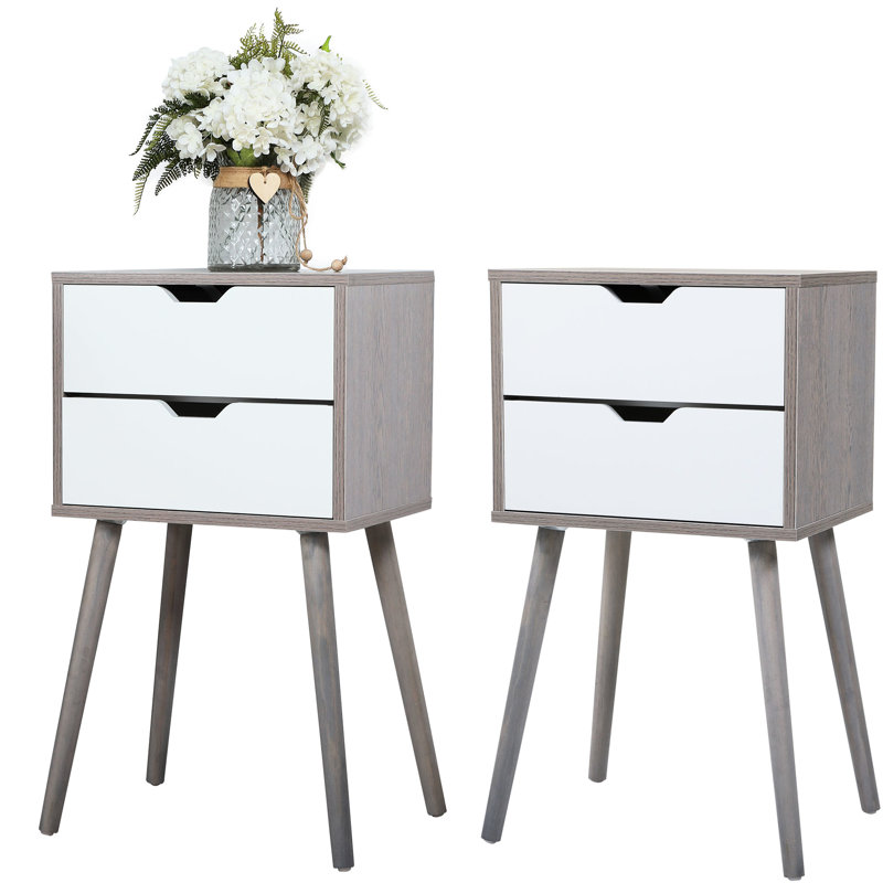 Table de chevet avec 2 tiroirs gris - pour garder la chambre bien rangée