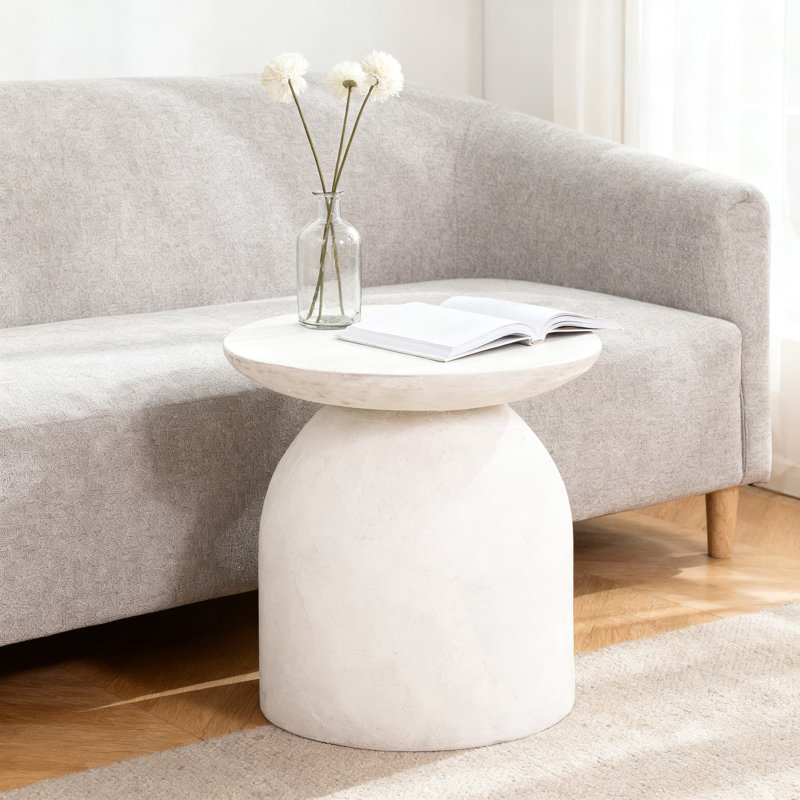 Table d'appoint ronde en béton texturé faite à la main pour une utilisation intérieure et extérieure, table d'appoint durable toutes saisons avec finition moderne, entièrement assemblée