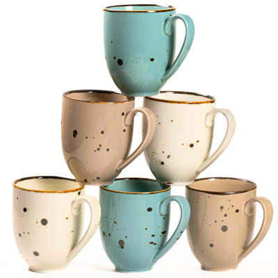 Coffee Mugs, 14 Oz Large Handle Heavy Duty Cups, Set Of 6, (Natural Assorted Colors)