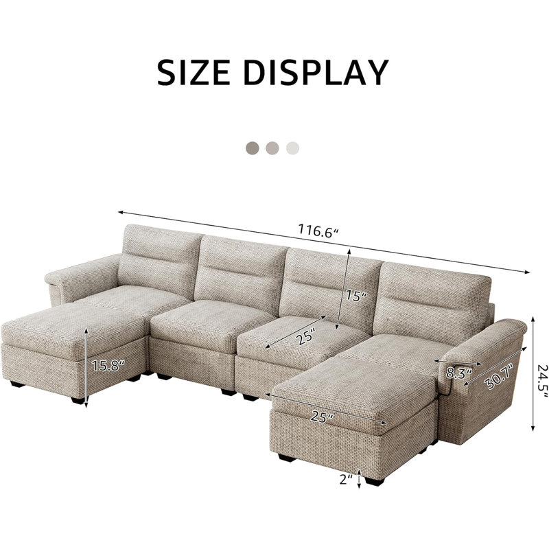 Canapé modulaire réversible avec rangement 6 pièces, Gris clair