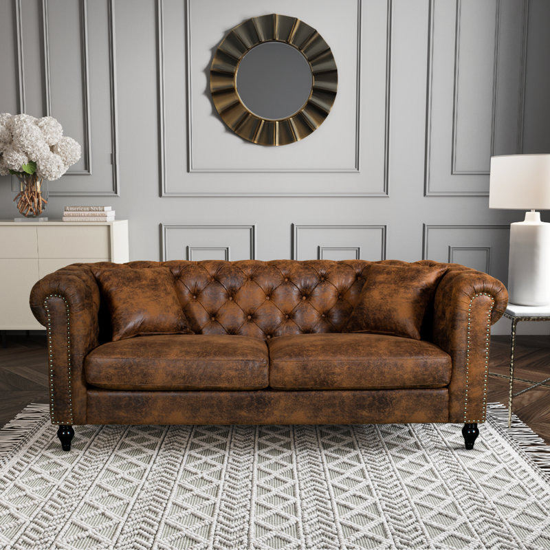 Camden Calio Chesterfield Sofa, 3, Millings Brown Faux Leather