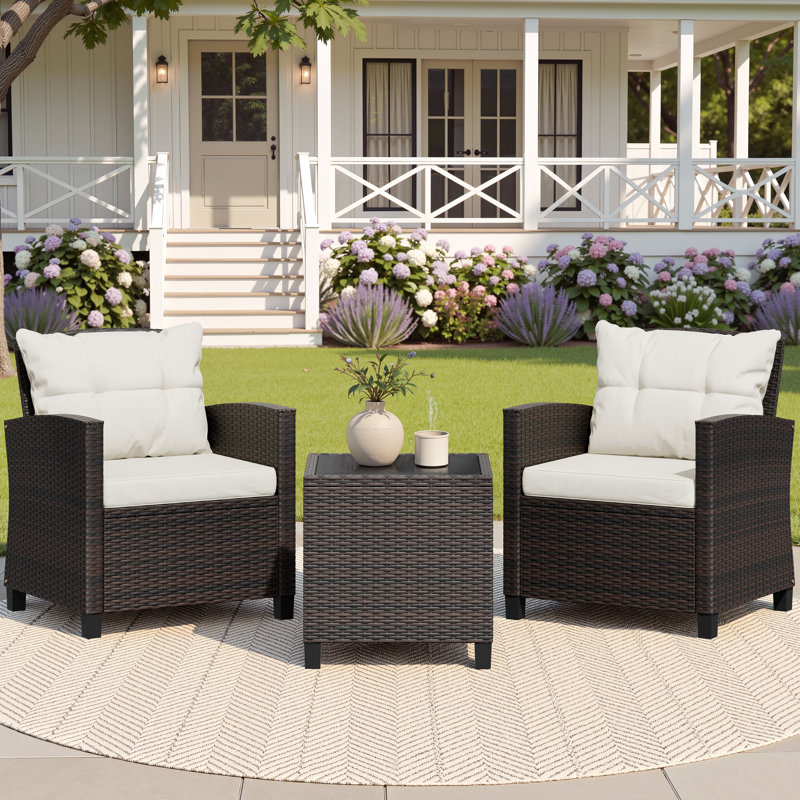 Arlayne 2-Person Outdoor Patio Seating Group with Cushions, Beige/Brown
