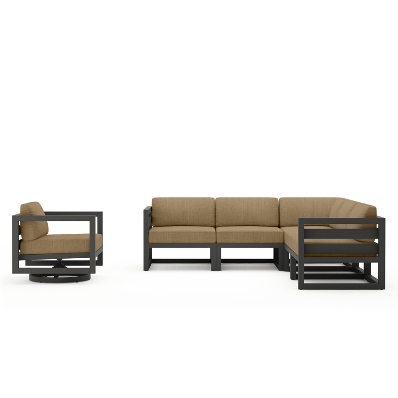 Avion 6 Piece Sectional Set With Swivel, Slate, Cast Silver Sunbrella®