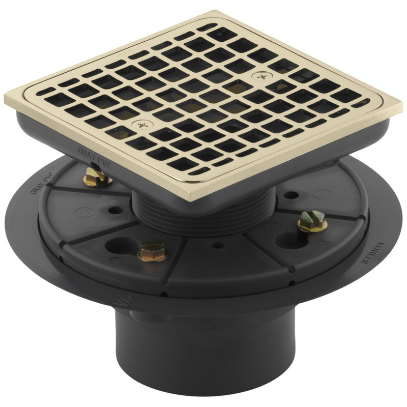 Clearflo Square Design Tile-In Shower Drain with Reversible Collar, 2" and 3" PVC Connection, Vibrant French Gold