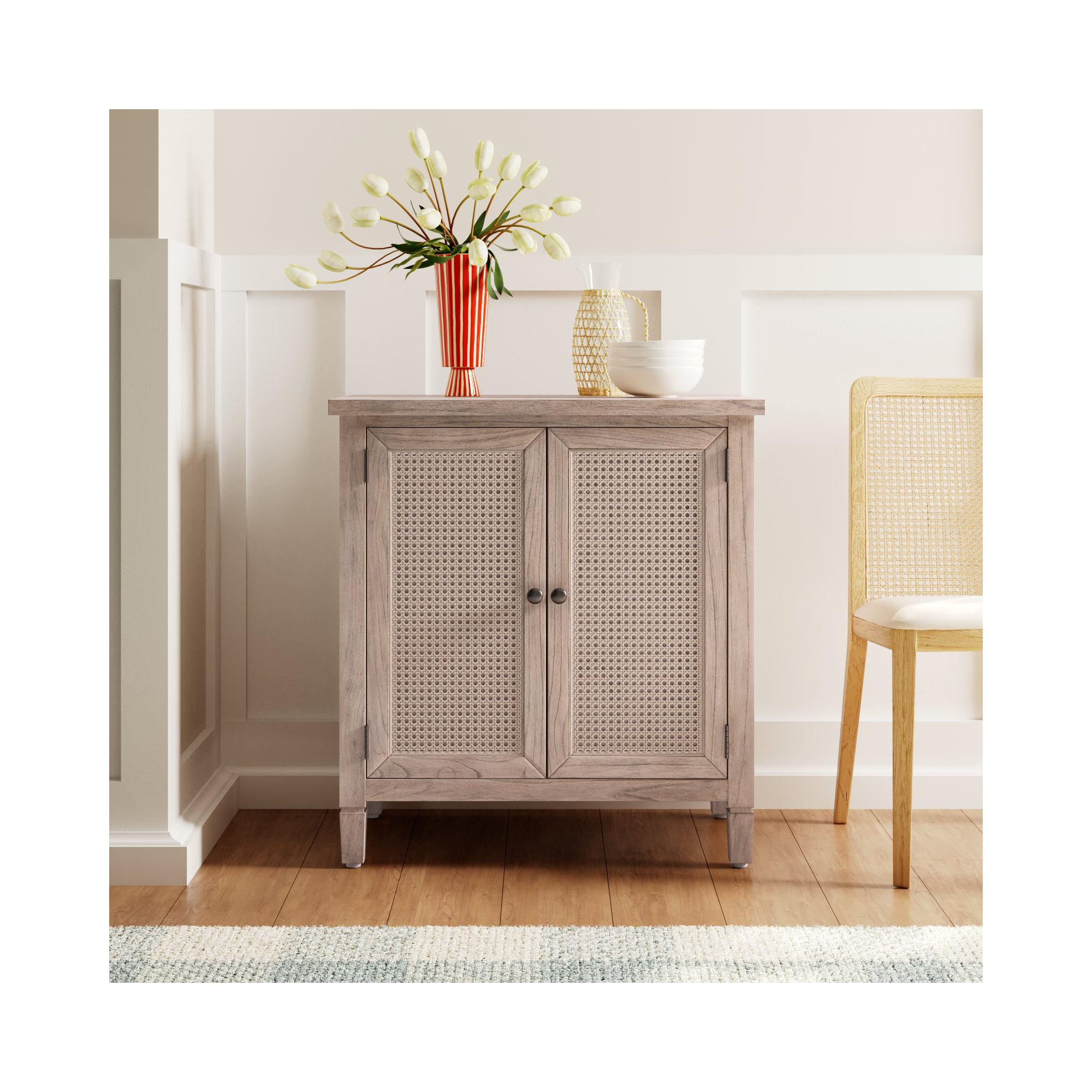 Charleston 2-Door Cane Cabinet, Desert Sand