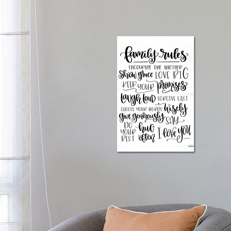 Family Rules 1 Piece Wall Art on Canvas, 66.04cm H x 45.72cm W x 1.9cm D, Wrapped Canvas