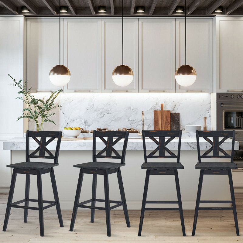4 tabourets de bar pivotants avec repose-pieds Gracie Oaks pour la maison - blanc, Noir