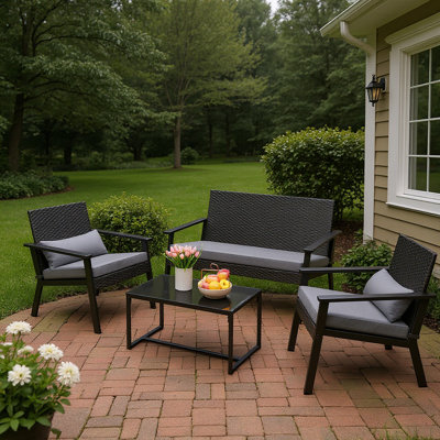 4-Person Rattan Outdoor Patio Chair Set with Cushions and Pillows by George Oliver