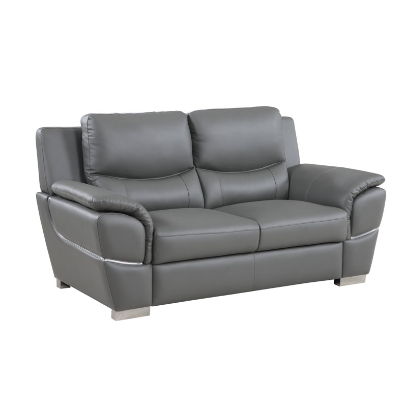 Causeuse en cuir véritable Dempsy, Gris