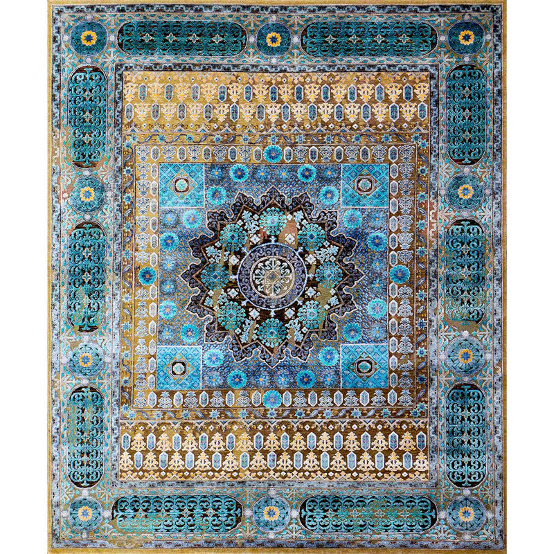 Oriental Area Rug in Camel/Blue, Rectangle 9' x 12'