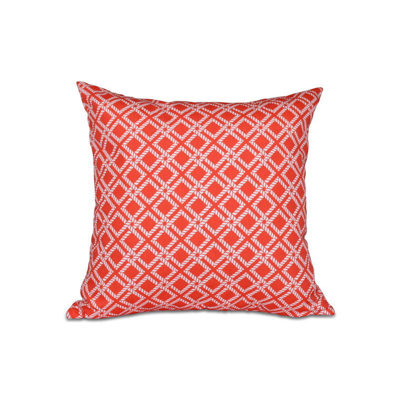Housse de coussin carrée avec fixation en corde, H 16 po x l 16 po, Rouge/orange