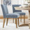 18.5" Seat Height Linen Blend Upholstered Solid Wood Legs Dining Chairs