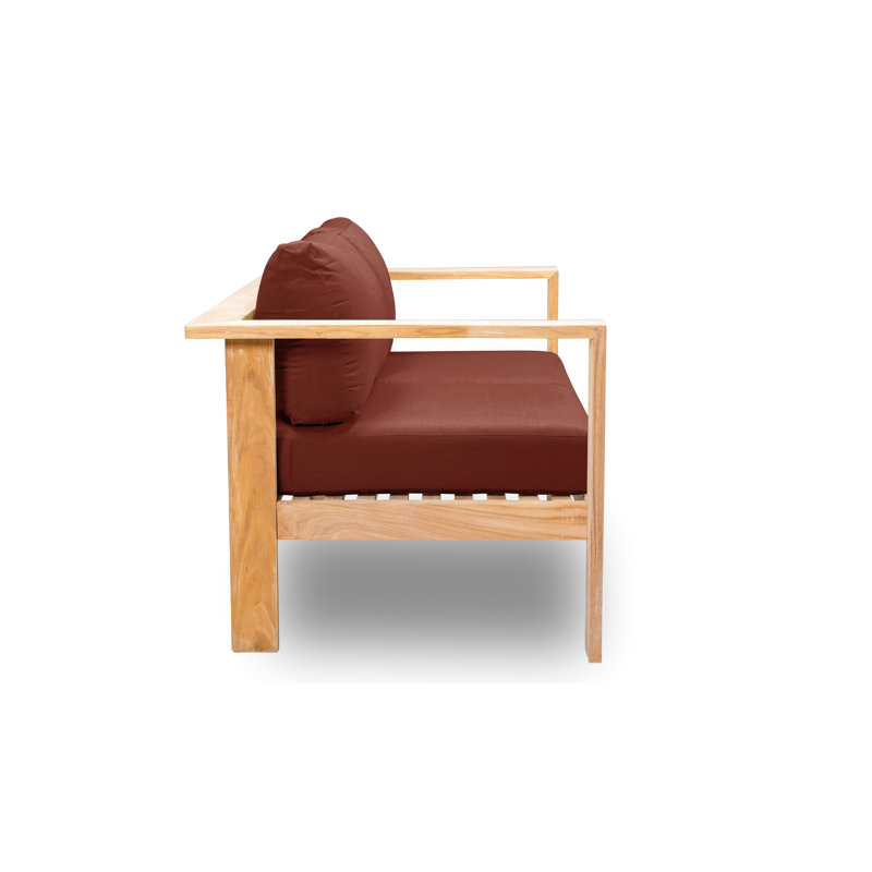 Sonoma 59'' Wide Teak Loveseat with Sunbrella Cushions, Canvas Henna Sunbrella® Canvas