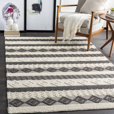 Tapis beige / gris anthracite en laine tissé à la main Jabaay