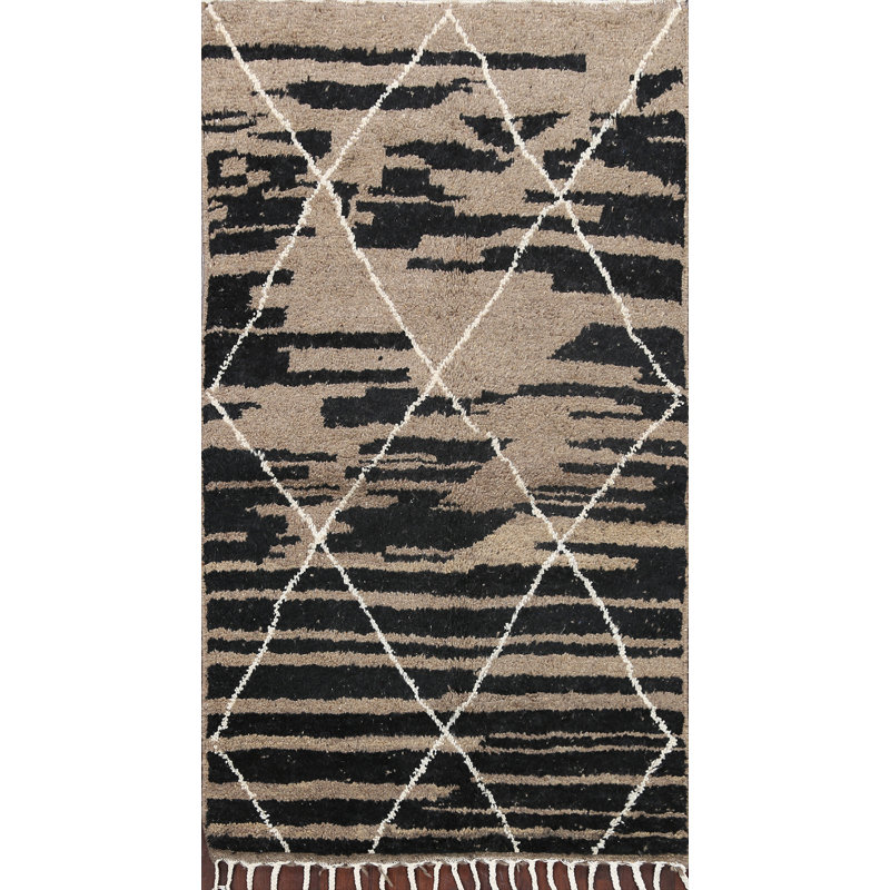 Tapis décoratif en laine noué à la main de conception unique 4 pi x 6 pi 3 po New Age Ivoire