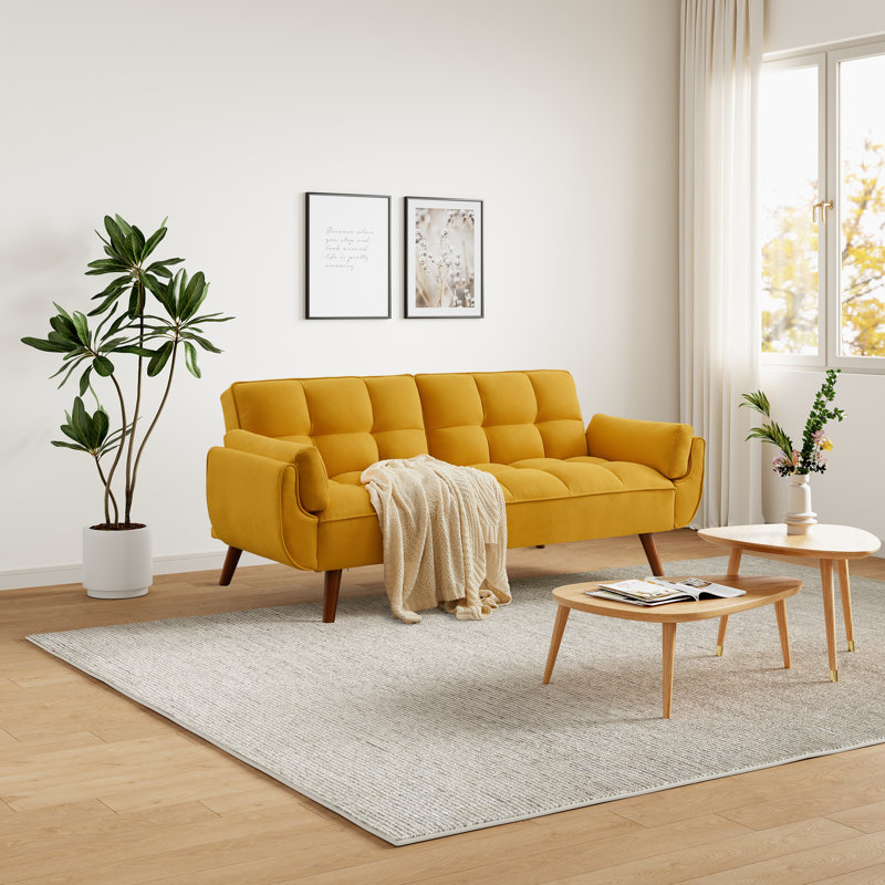 Linen Sleeper Couch, Convertible Futon Sofa Bed,75" W Modern 3 Seater  Sofa with Adjustable Backrests and Solid Wood Legs for Small Spaces, Living Room, Bedroom