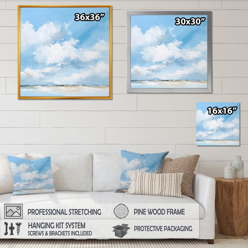 " Minimalist Horizon Cloud Drift ", White Single Picture Framed, 24" H x 24" W x 1" D