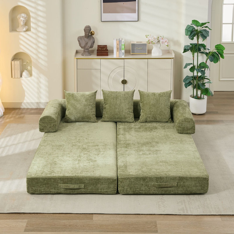 Canapé-lit pliant convertible confortable, canapé-lit sur pied, canapé sur pied en chenille avec accoudoirs, canapé-lit sur pied