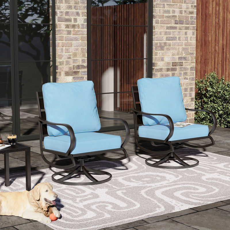 Argirios Metal Patio Swivel Chair with Cushions (Set of 2), Blue