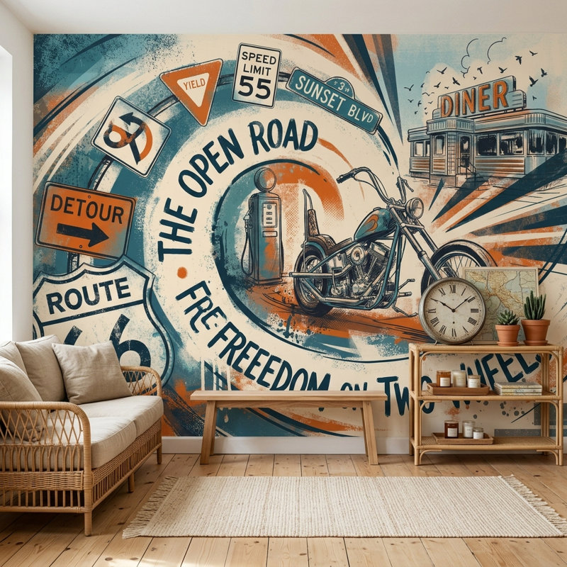 Papier peint route 66, Texturé non collé, 160 po x 108 po