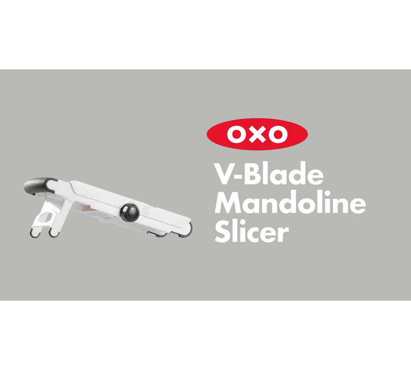 White Adjustable V-Blade Mandoline Slicer with Safety Holder