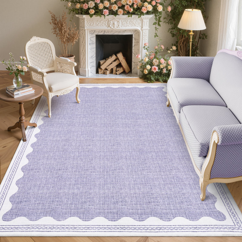 Tapis festonné et lavable pour tapis de chambre à coucher moderne, Mauve, Rectangle 6 pi x 9 pi
