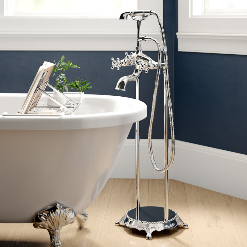 Garniture de robinet de baignoire sur pattes fixée au sol, Chrome poli