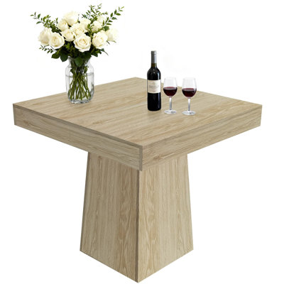 80 cm Square Dining Table for 4 with Thick Wood Effect Top and Pedestal Base for Small Kitchens and Apartments
