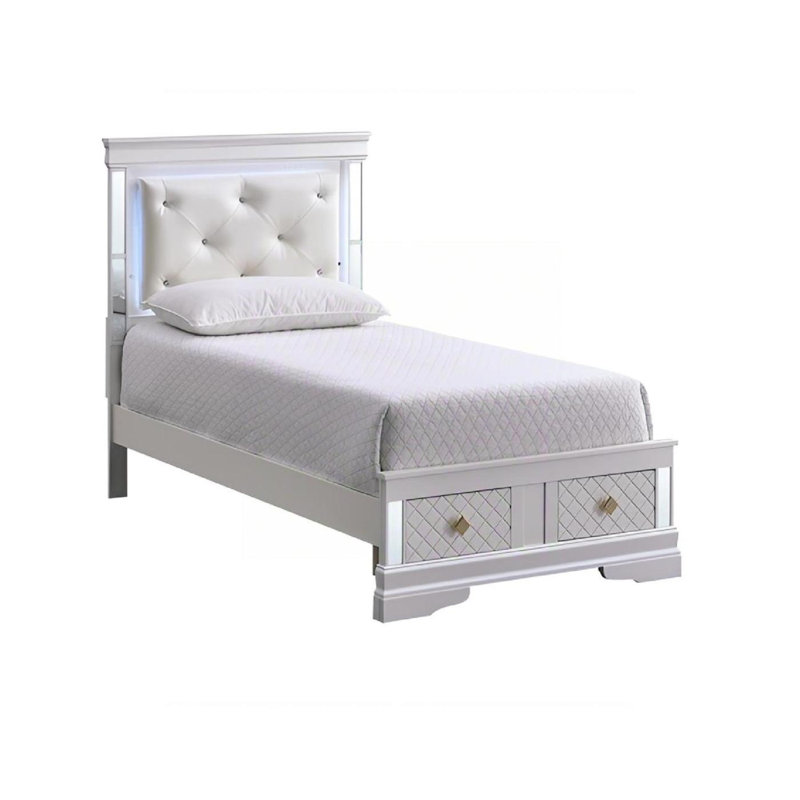 Lit simple Verona G6735B-TSB (matelas non inclus), blanc perle, Lit simple