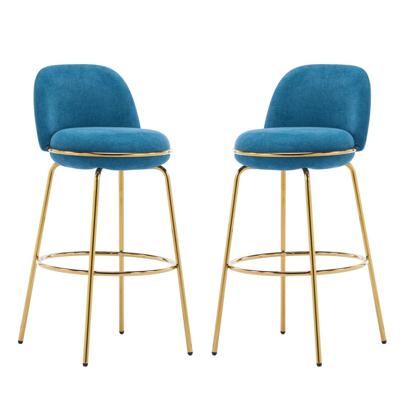 Élégants tabourets de bar d'intérieur en métal au fini doré avec sièges rembourrés, ensemble de 2 pour un décor moderne et industriel